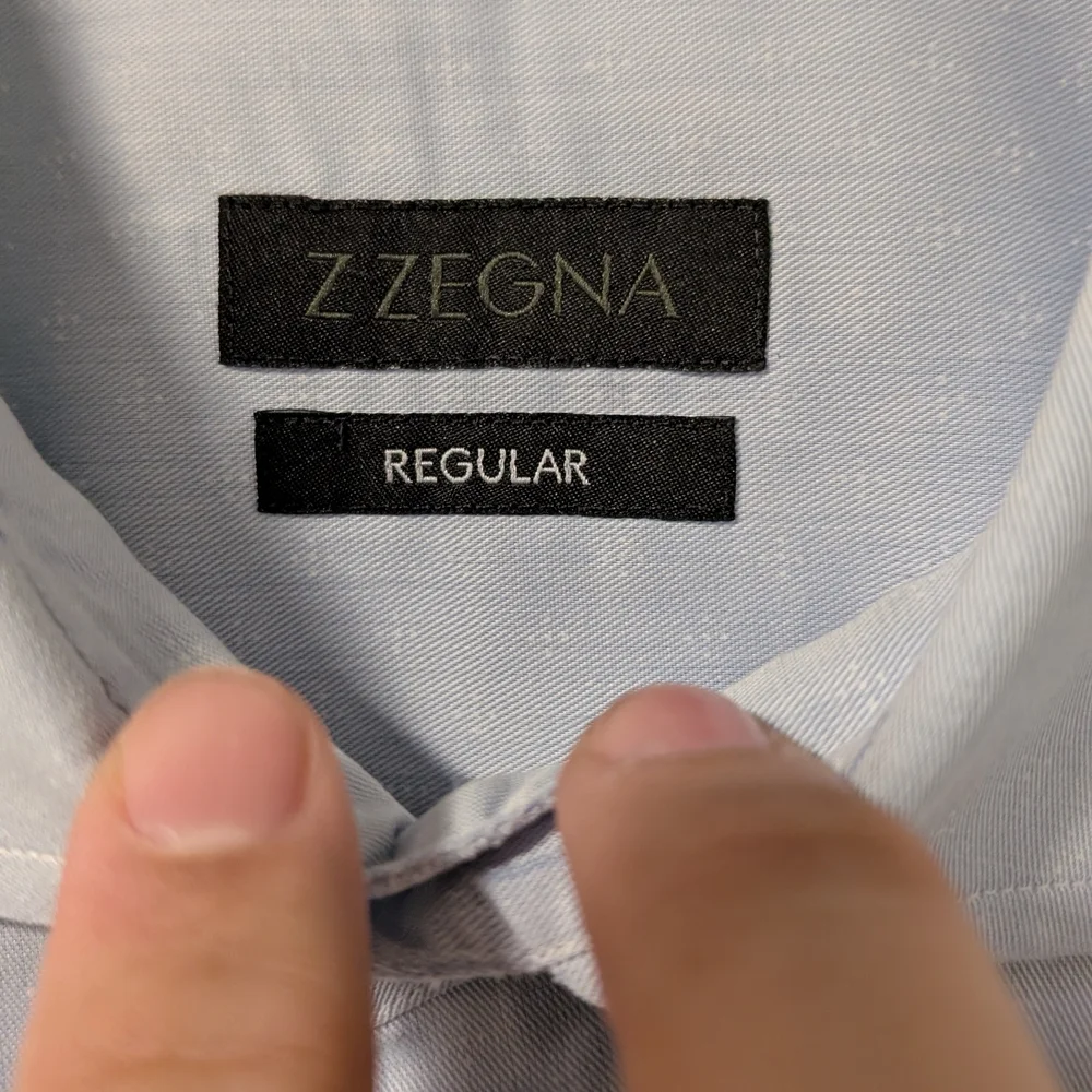 Light Blue and White Micro-Patterned 300 Cotton Shirt - Picture 3 of 6